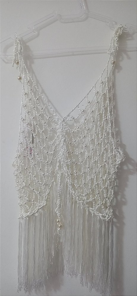 Blusinha de crochê com pérolas M off-white