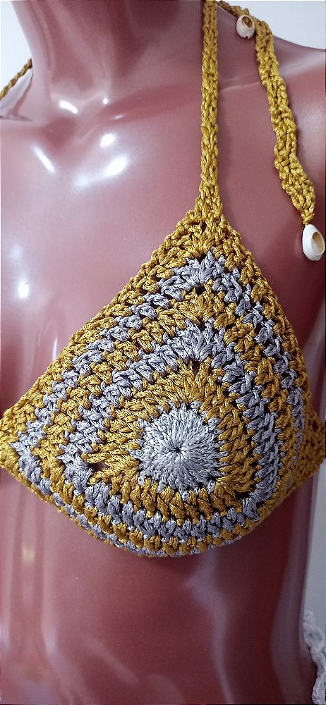 Top Crochê Dourado com Prata em Viscose
