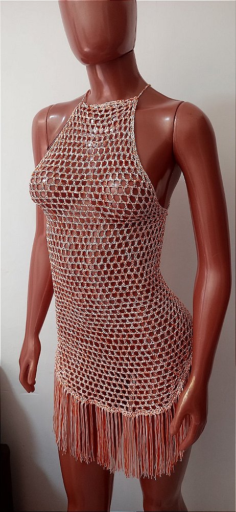 Vestido crochê saida de praia frente única M