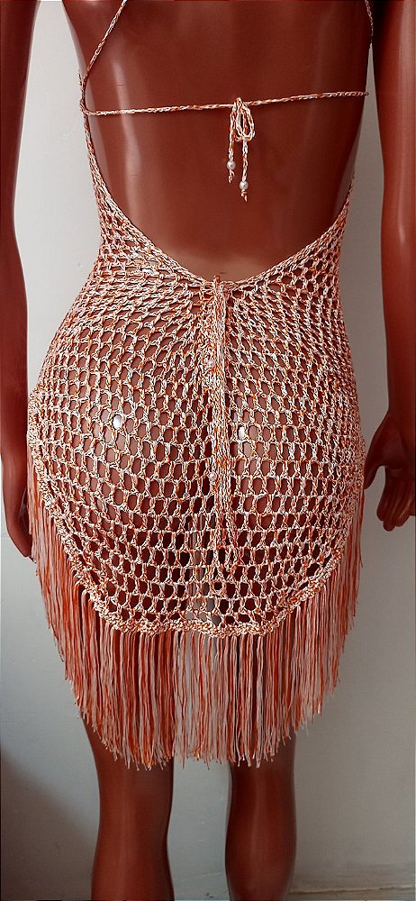 Vestido crochê saida de praia frente única M