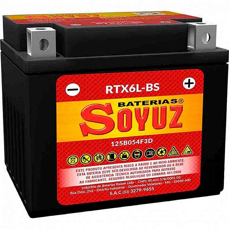 BATERIA DE MOTO SOYUZ 5ah 12v RTX6L-BS - SELADA