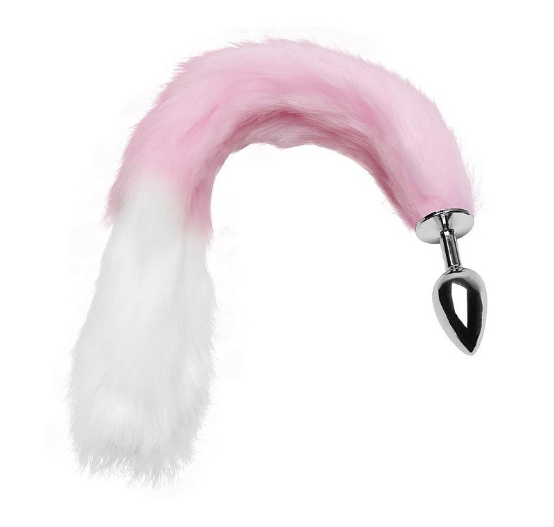 Plug Anal Rabo de Raposa Rosa e Branco