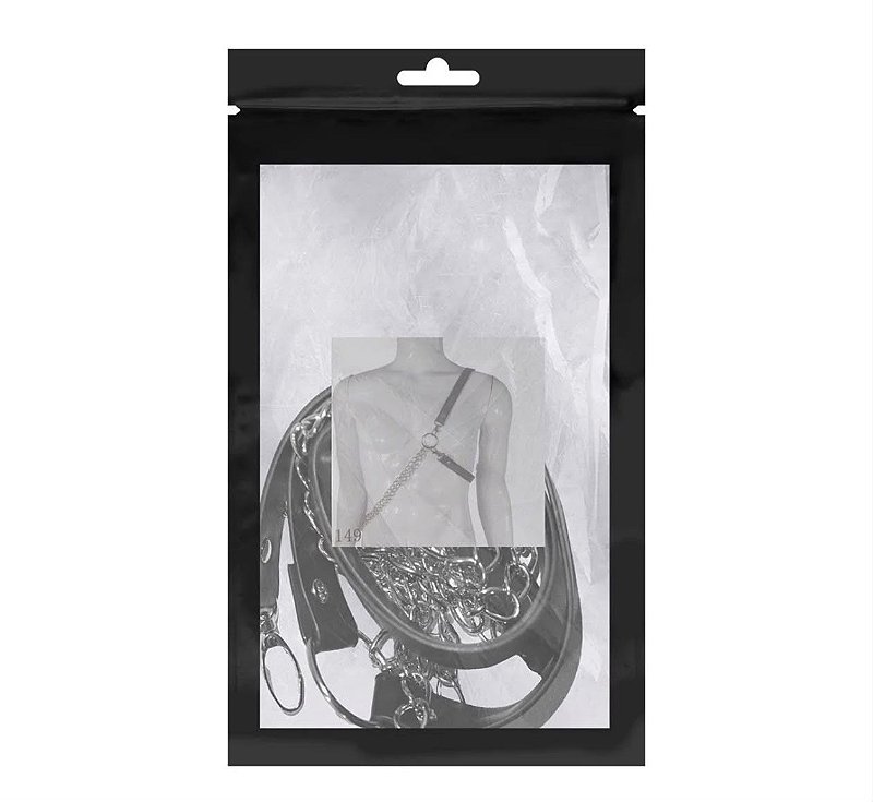 Harness Peitoral Masculino Espartano em Couro com Correntes Ajustável