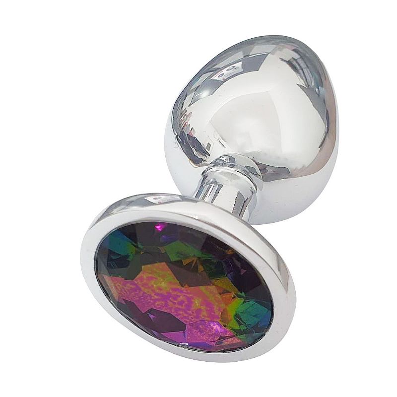 Plug Anal Metálico Cromado com Joia de Cristal Rosa Tamanho P