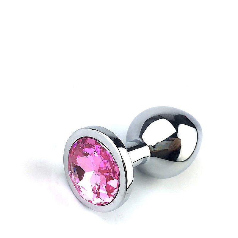 Plug Anal Metálico Cromado com Joia de Cristal Rosa Tamanho P