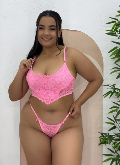 Conjunto Lingerie Sensual Rendado Cintia Plus Size