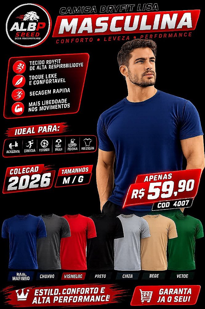 Camisetas Masculino Dry Fit Liso