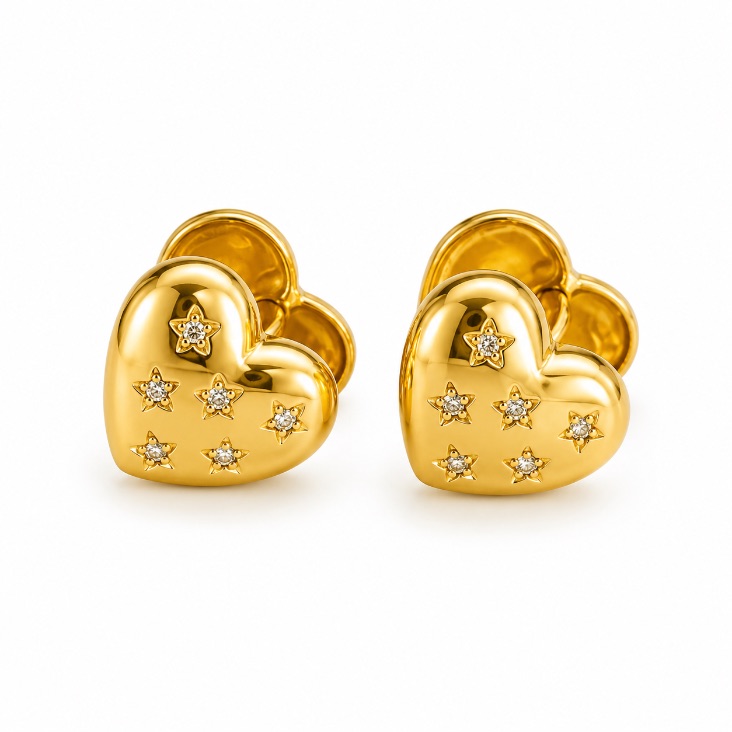 Brinco Argola Coração Duplo Dourado