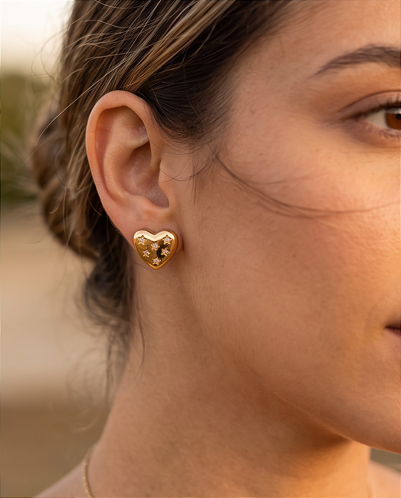 Brinco Argola Coração Duplo Dourado