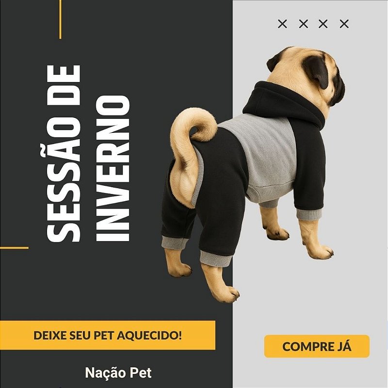 Macacão moletom Nação Pet Inverno com Capuz Cães e Gatos
