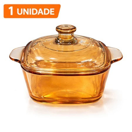 Travessa com Tampa Âmbar Elegante em Vidro