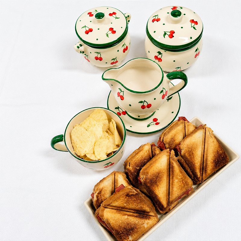 Kit jogo Cozinha Cerâmica Cereja Verde