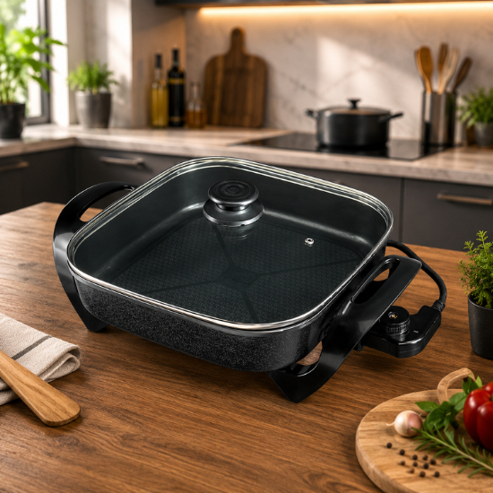 Panela Frigideira Elétrica Antiaderente 4,6 Litros /30cm Com Tampa de Vidro