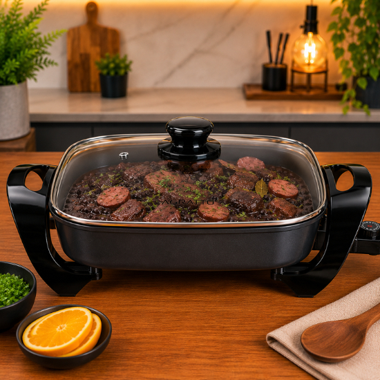 Panela Frigideira Elétrica Antiaderente 4,6 Litros /30cm Com Tampa de Vidro