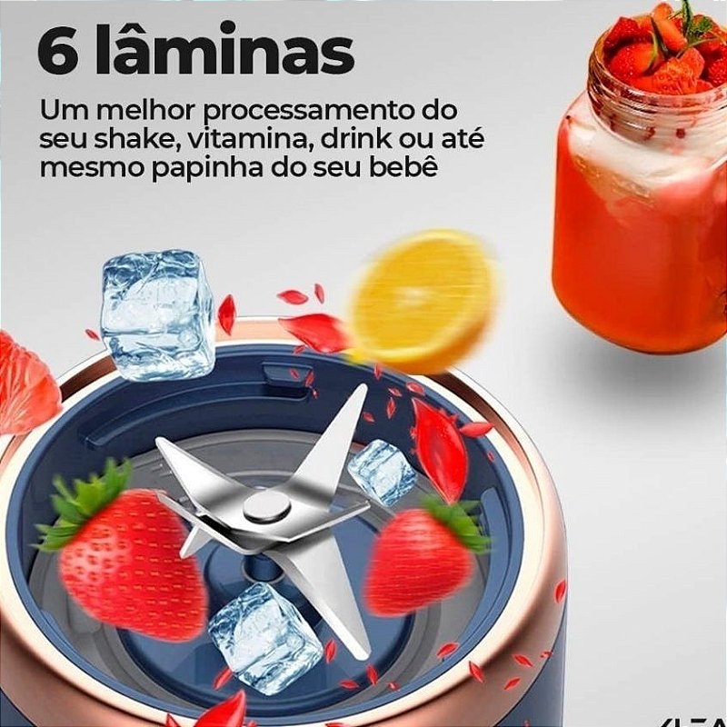Mini Espremedor Elétrico/ Liquidificador Portátil 400ml 6 Lâminas