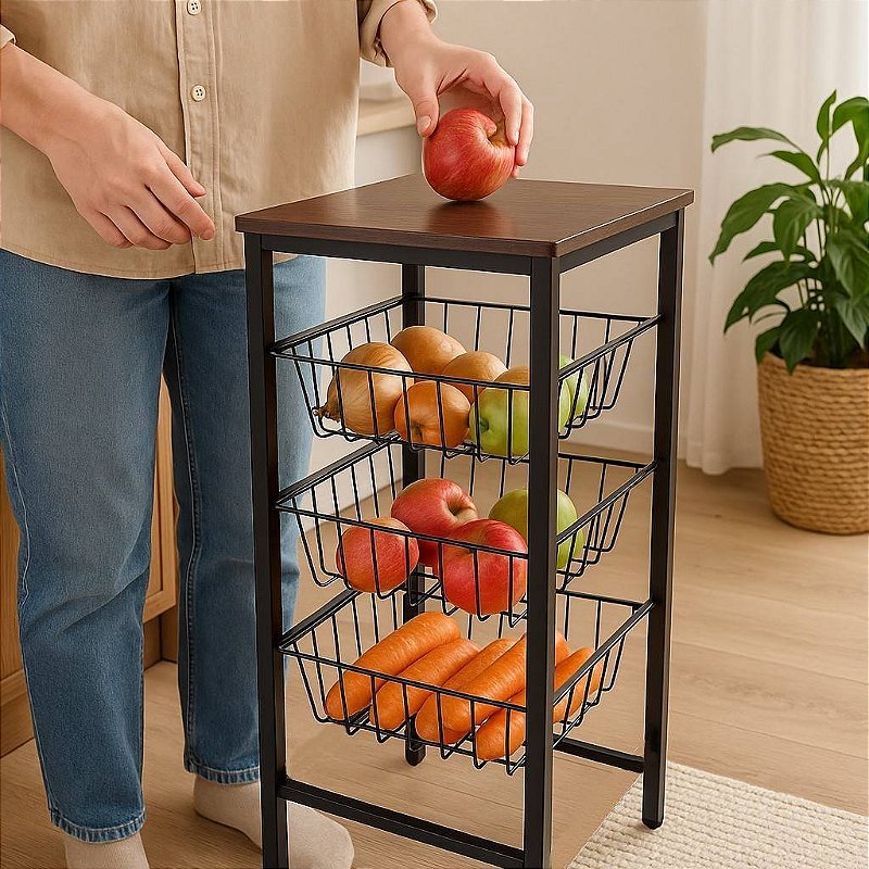 Fruteira Reforçada com 3 Cesto em Aço
