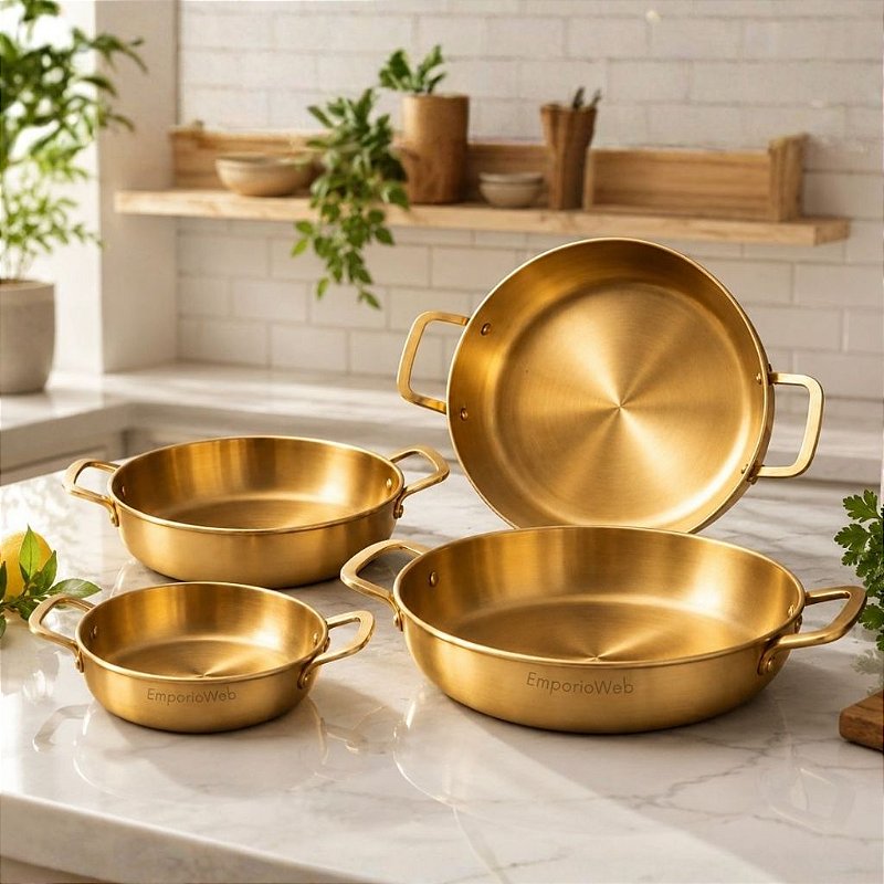 Bandeja Dourado de Aço inox Travessa Multiuso