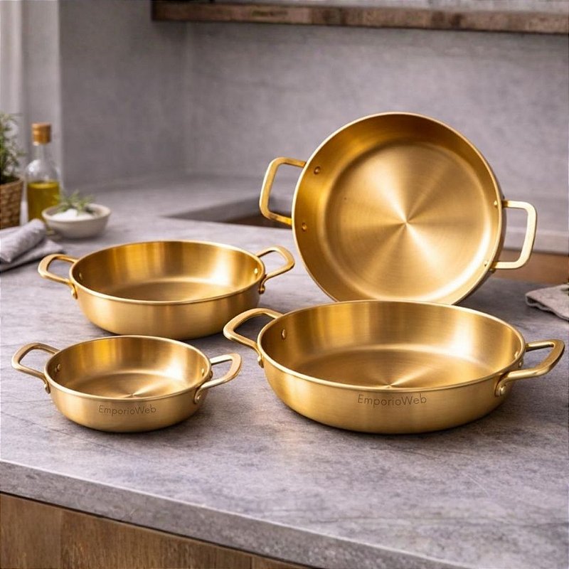 Bandeja Dourado de Aço inox Travessa Multiuso