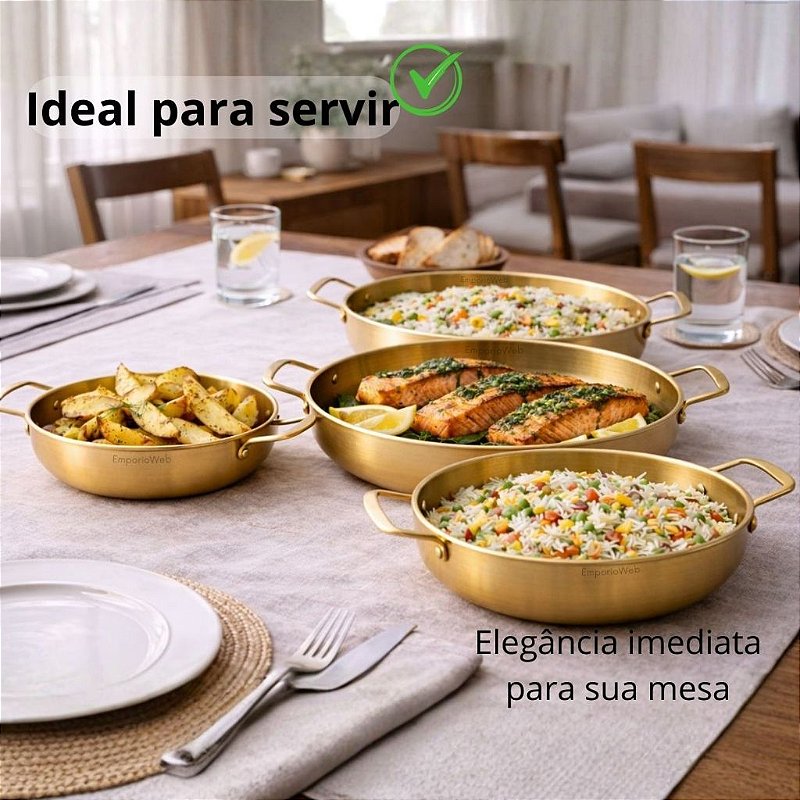 Bandeja Dourado de Aço inox Travessa Multiuso