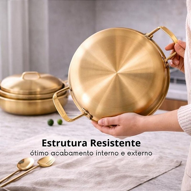 Bandeja Dourado de Aço inox Travessa Multiuso