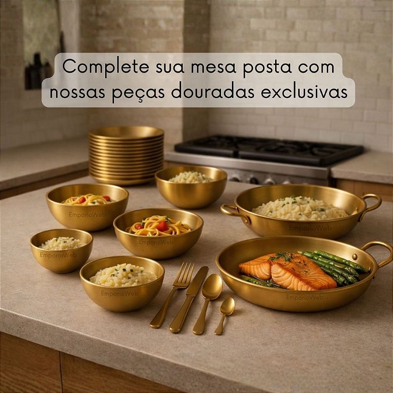 Bandeja Dourado de Aço inox Travessa Multiuso