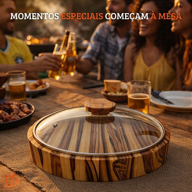 Saladeira Gamela em Madeira teca Com Tampa de Vidro