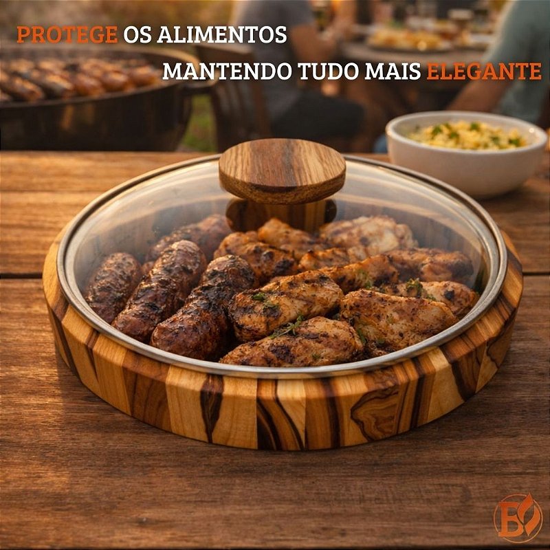 Saladeira Gamela em Madeira teca Com Tampa de Vidro