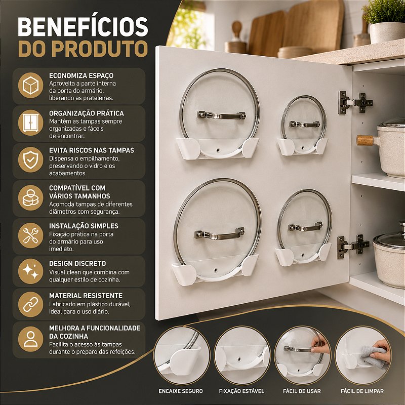 kit Suporte para Tampa de Panela 4 Unidades