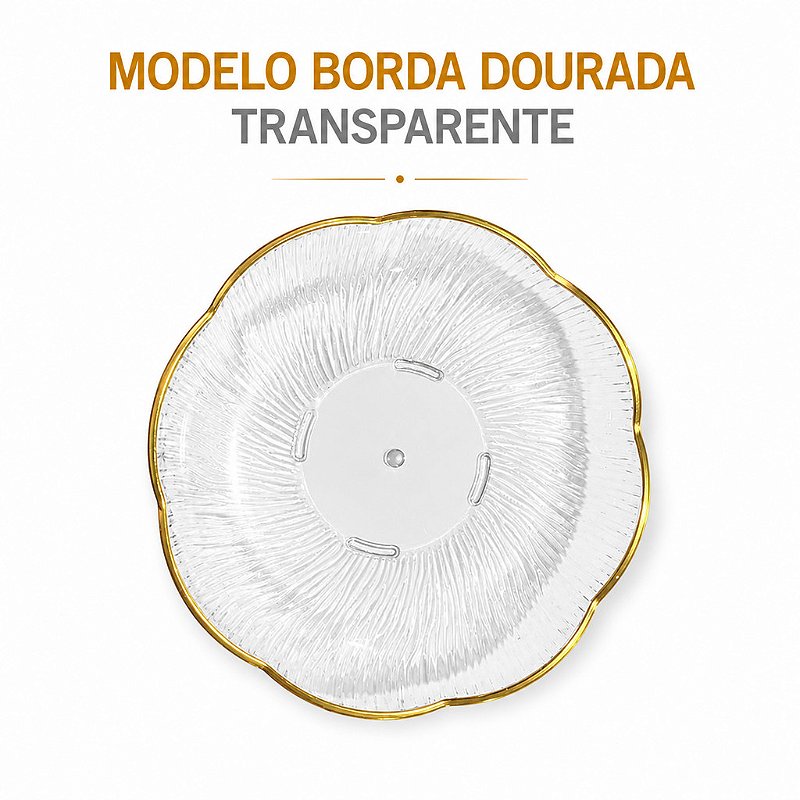 Prato Nórdico Sobremesa Petiscos Frutas em Acrílico com Borda Dourada Floral
