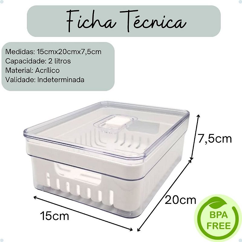 Kit Organizador de Geladeira Clear Com Tampa e Cesto Drenagem