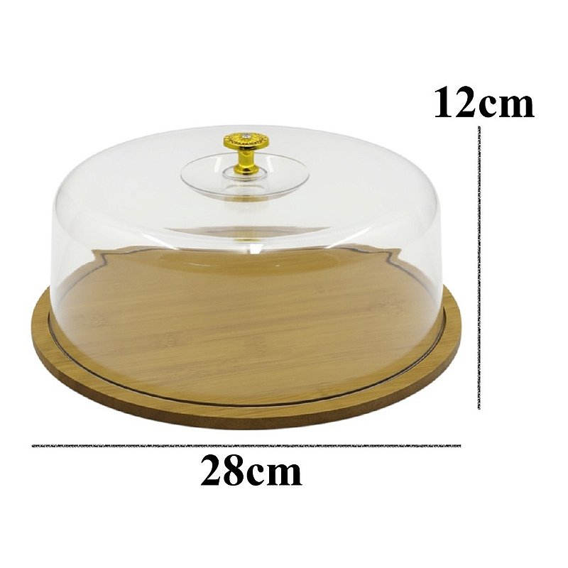 Boleiro Porta Bolo Base Bambú Acrílico & Pegador Dourado