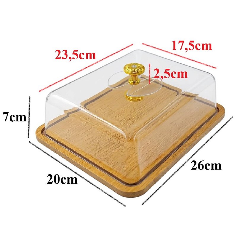 Boleiro Porta Bolo Base Bambú Acrílico & Pegador Dourado