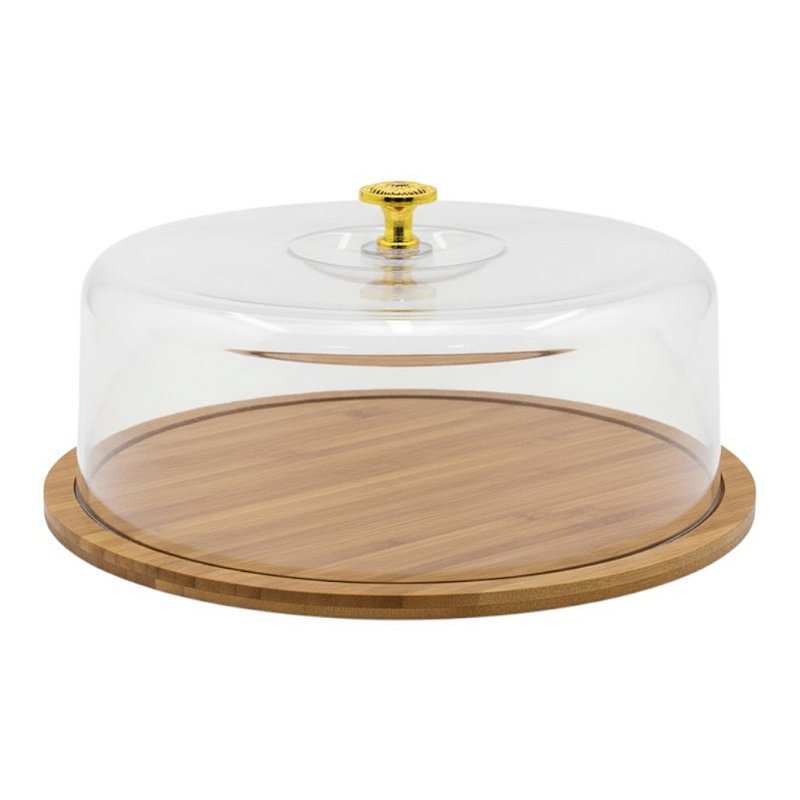 Boleiro Porta Bolo Base Bambú Acrílico & Pegador Dourado