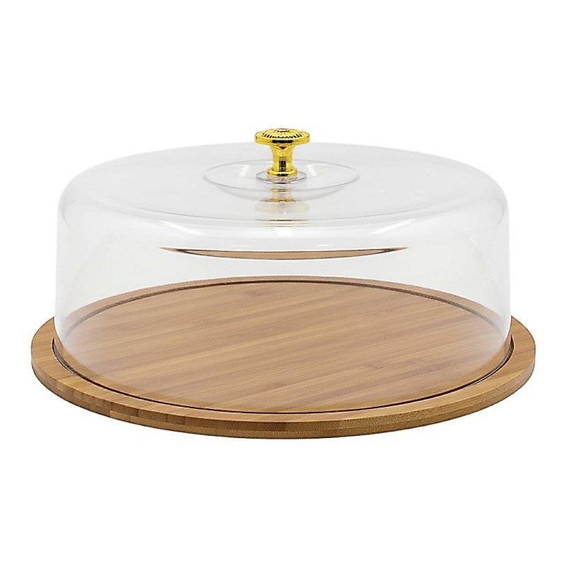 Boleiro Porta Bolo Base Bambú Acrílico & Pegador Dourado