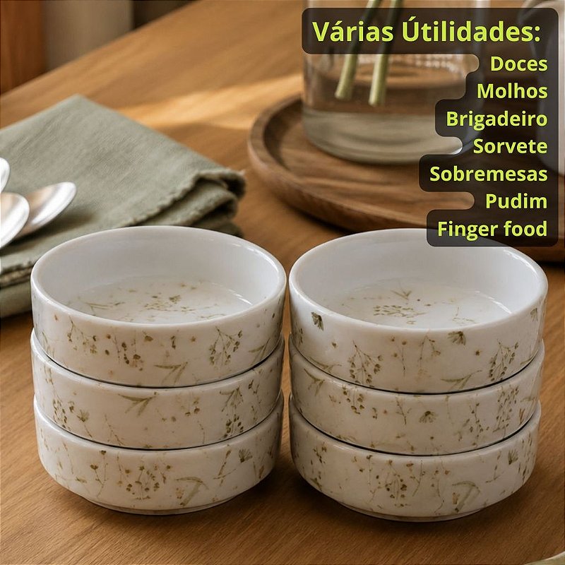"kit Jogo Com 6 Tigelas De Sobremesa 100ml Empilháves Arabesco"