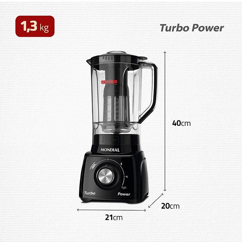 " Liquidificador 3 velocidades Turbo Power preto - L-99FB - Mondial"