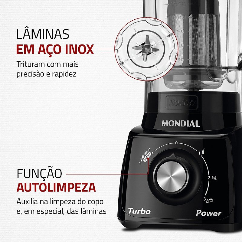 " Liquidificador 3 velocidades Turbo Power preto - L-99FB - Mondial"