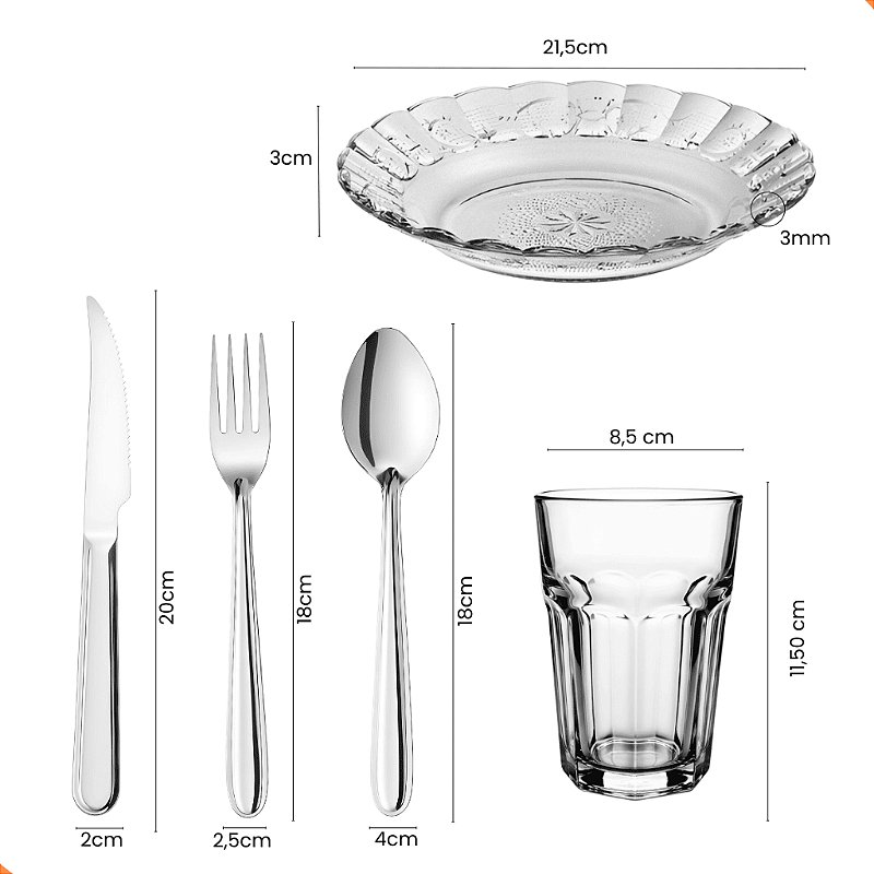 "Aparelho de Jantar Em Vidro Com Talheres 30 Peças - Copos, Pratos e Talheres Inox - Ideal Mesa Posta"