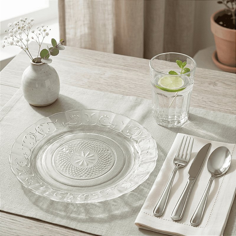 "Aparelho de Jantar Em Vidro Com Talheres 30 Peças - Copos, Pratos e Talheres Inox - Ideal Mesa Posta"