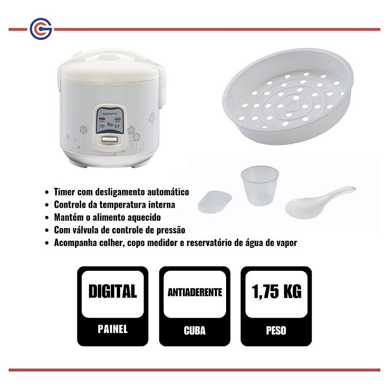 "Panela De Arroz Elétrica Riso PA6X Branco Agratto 127v/ 220v"
