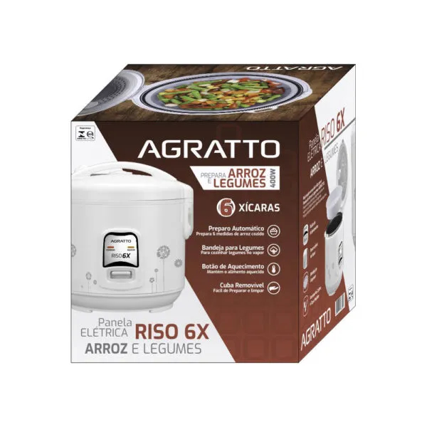 "Panela De Arroz Elétrica Riso PA6X Branco Agratto 127v/ 220v"
