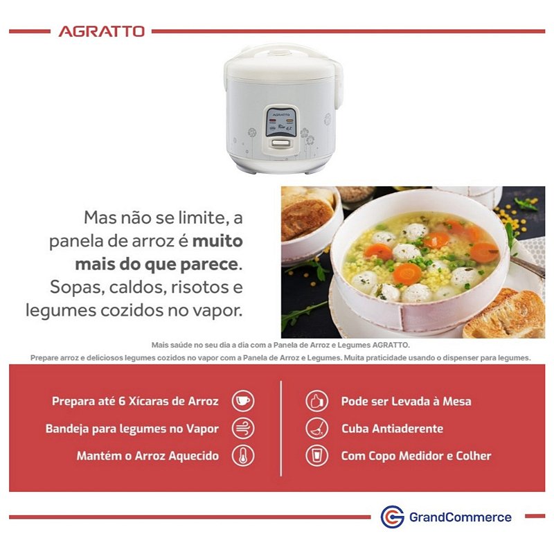 "Panela De Arroz Elétrica Riso PA6X Branco Agratto 127v/ 220v"