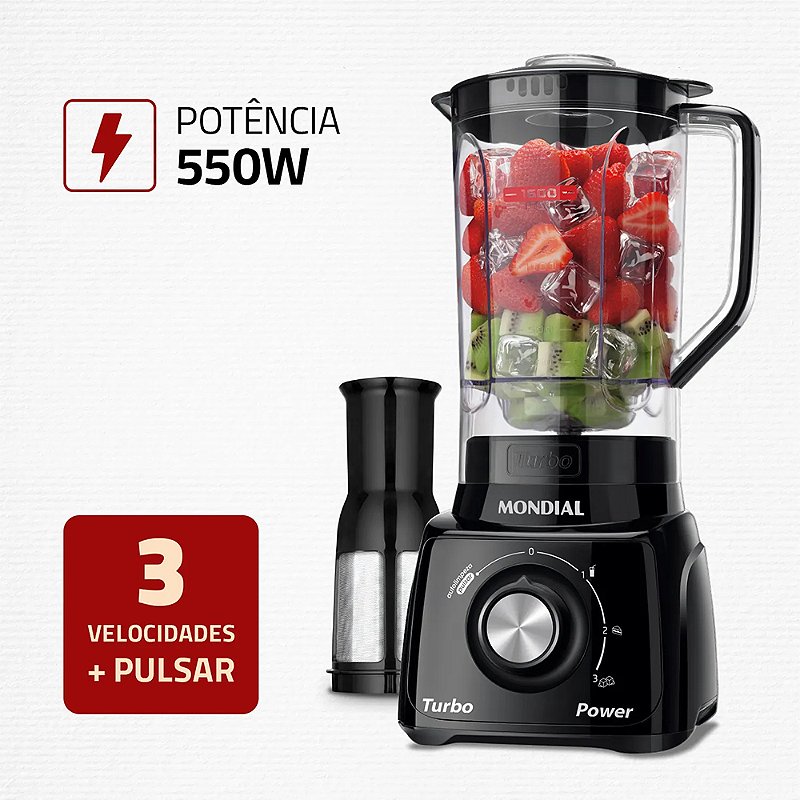 "Liquidificador Mondial L‑99 Turbo 550 W 3 Velocidades"