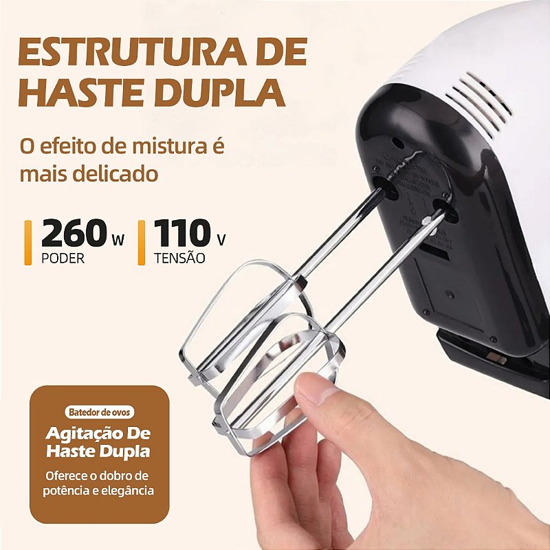 "Batedeira De Mão Elétrica Bolo Chantilly 7 Velocidades 260W Batedeira Massa Bolo Ovos 110V"