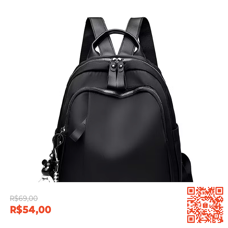 Mochila Feminina impermeável Escola resistente nylon tamanho médio com chaveiro (W-106)