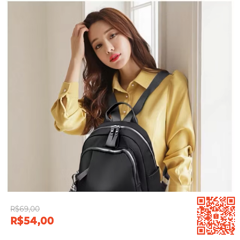 Mochila Feminina impermeável Escola resistente nylon tamanho médio com chaveiro (W-106)
