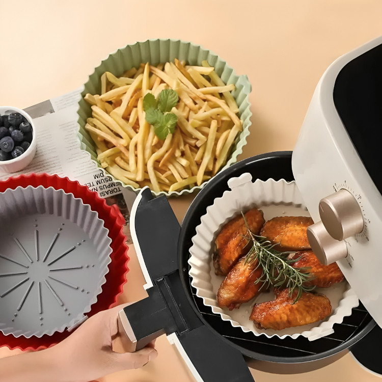 "Kit 6 Forma de Silicone para Fritadeira Air Fryer com Alça Antiaderente Cozinha Forma de Airfryer Silicone 6 Tamanhos"