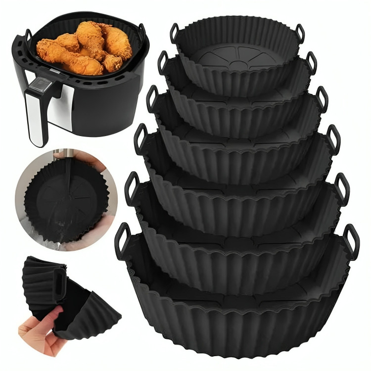 "Kit 6 Forma de Silicone para Fritadeira Air Fryer com Alça Antiaderente Cozinha Forma de Airfryer Silicone 6 Tamanhos"