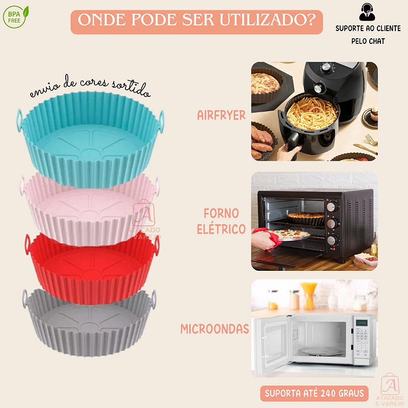 "Kit 6 Forma de Silicone para Fritadeira Air Fryer com Alça Antiaderente Cozinha Forma de Airfryer Silicone 6 Tamanhos"