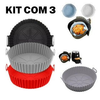 "KIT 1 a 3 Forma De Silicone Para Air Fryer Forno Fritadeira Assadeira Reutilizável Antiaderente"